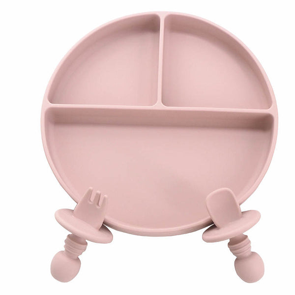 Silicone Suction Plate With Spoon/Fork Set- Blush pink