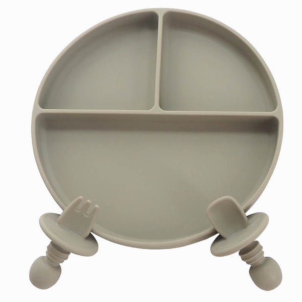 Silicone Suction Plate With Spoon/Fork Set- Green