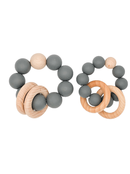 Silicone Teether With Wood Rings 6M+ - B.BabyCo