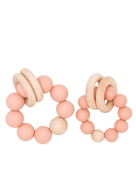 Silicone Teether With Wood Rings 6M+ - B.BabyCo
