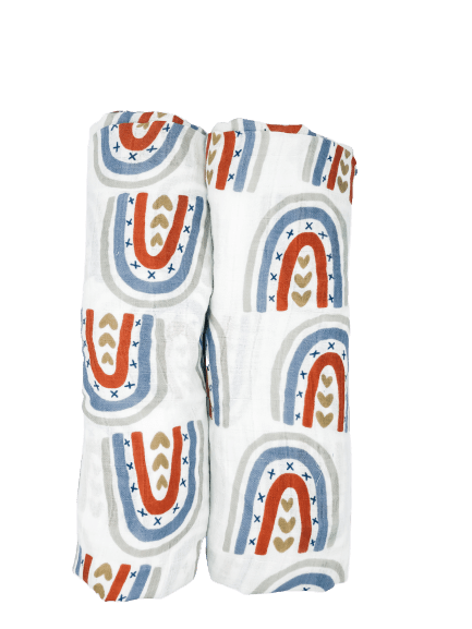 Organic Muslin Cotton Swaddle Blanket- Rainbow Kiss Collection - B.BabyCo