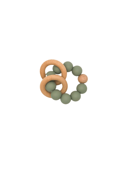 Silicone Teether With Wood Rings 3M+ - B.BabyCo