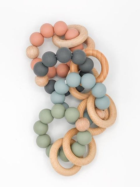 Silicone Teether With Wood Rings 6M+ - B.BabyCo