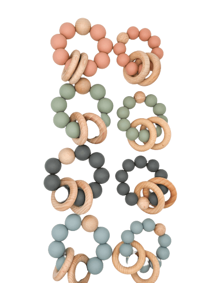 Silicone Teether With Wood Rings 6M+ - B.BabyCo