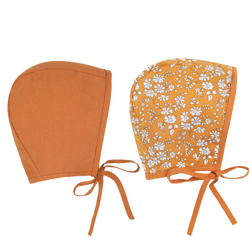 Vintage Baby Linen Bonnet Reversible-(Autumn Leaves) 6-12M