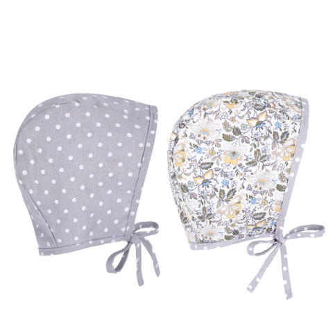 Vintage Baby Linen Bonnet Reversible-(Polka Dot) 6-12M