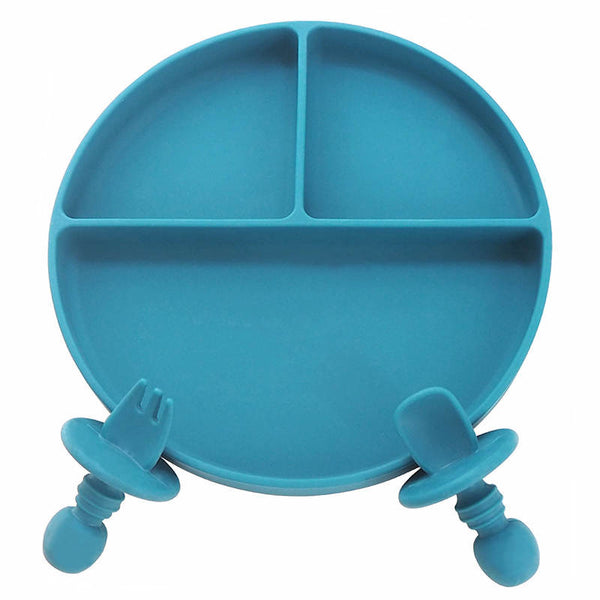 Silicone Suction Plate With Spoon/Fork Set- Ocean Blue