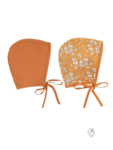 Vintage Baby Linen Bonnet Reversible-(Autumn Leaves) 6-12M