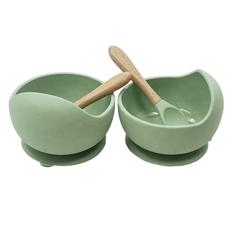 Silicone Bowl And Spoon Set- Sage