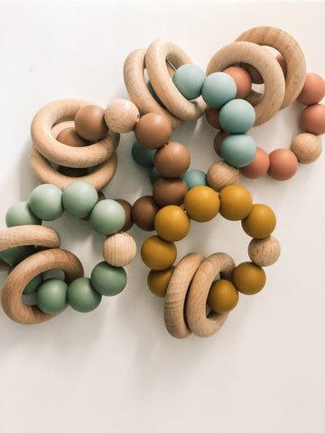 Silicone Teether With Wood Rings - B.BabyCo